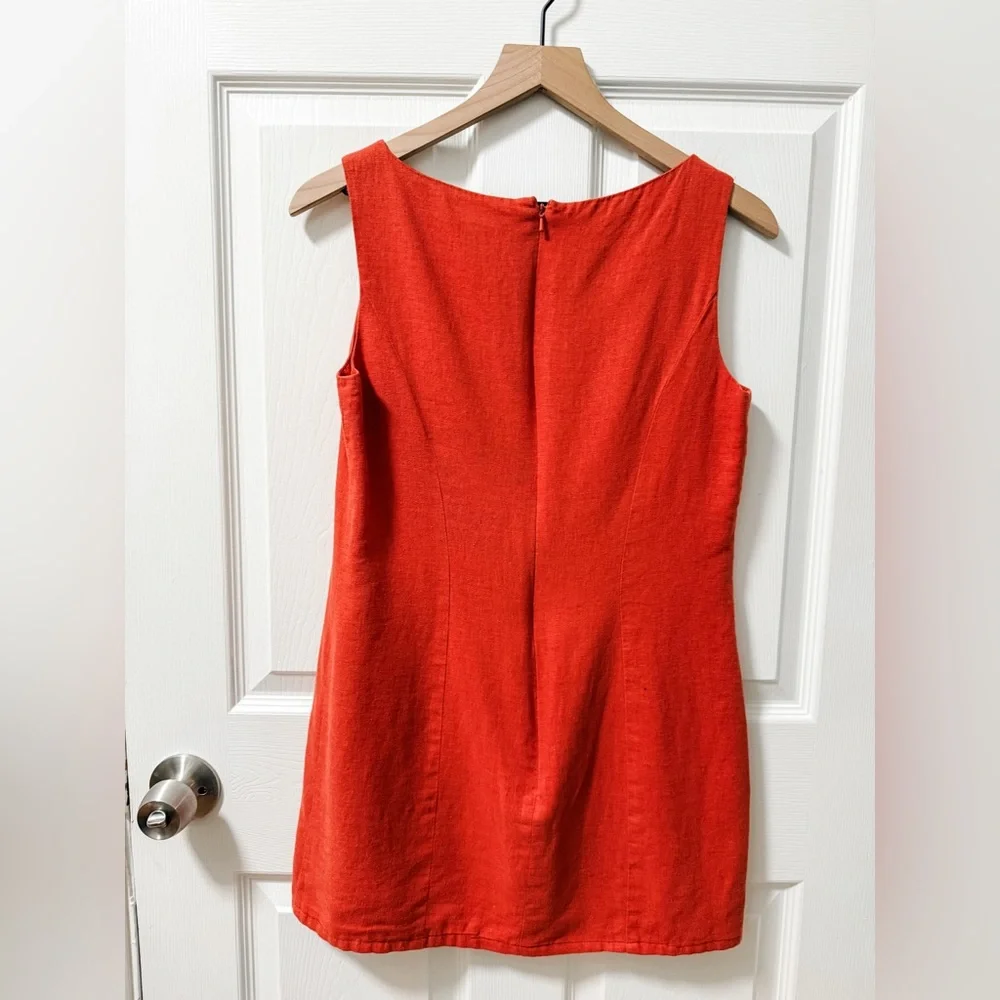 Vintage linen high neck burnt orange shift dress size 6 Lennie New York LNY fall - Picture 6 of 9